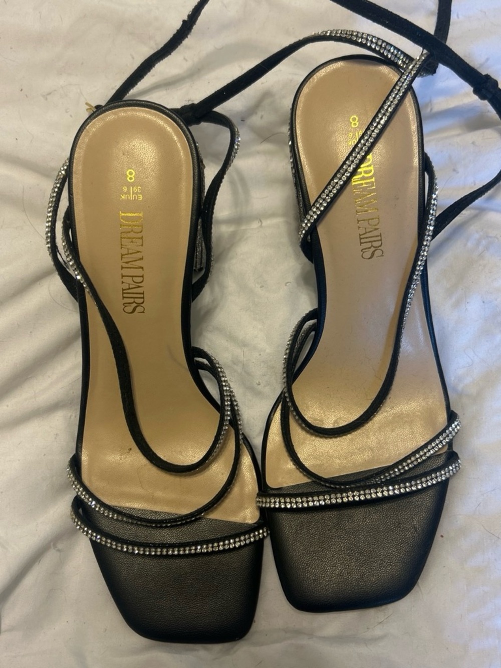 Dream Pairs Black Strappy Rhinestone Accent Heels